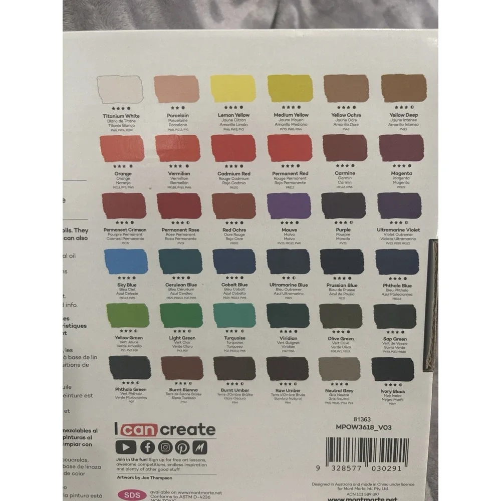 Monte Marde premium H2O Water Mixable Oil Paint Set, 36 Piece 18ml Tubes‎